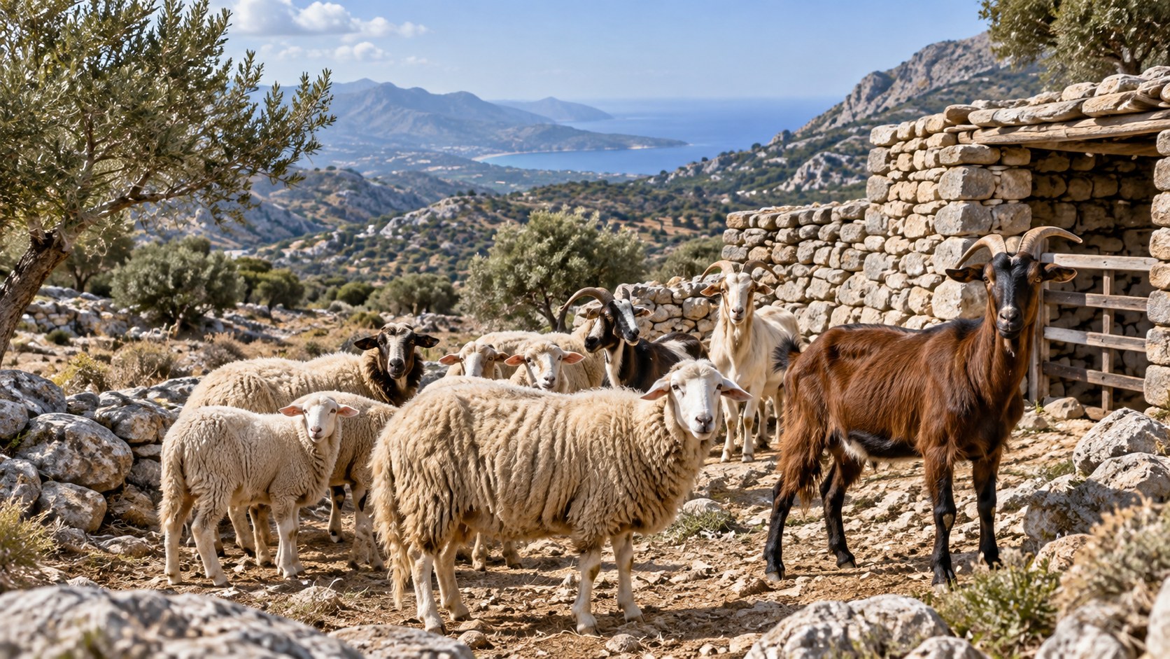 Ενδεικτική εικόνα AI με αιγοπρόβατα σε ορεινό τοπίο της Κρήτης