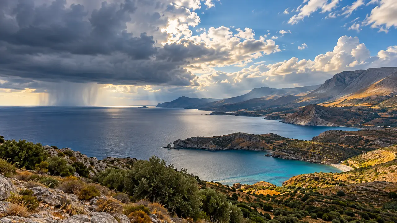 Ενδεικτική εικόνα μεταβαλλόμενου καιρού πάνω από ακτογραμμή της Κρήτης