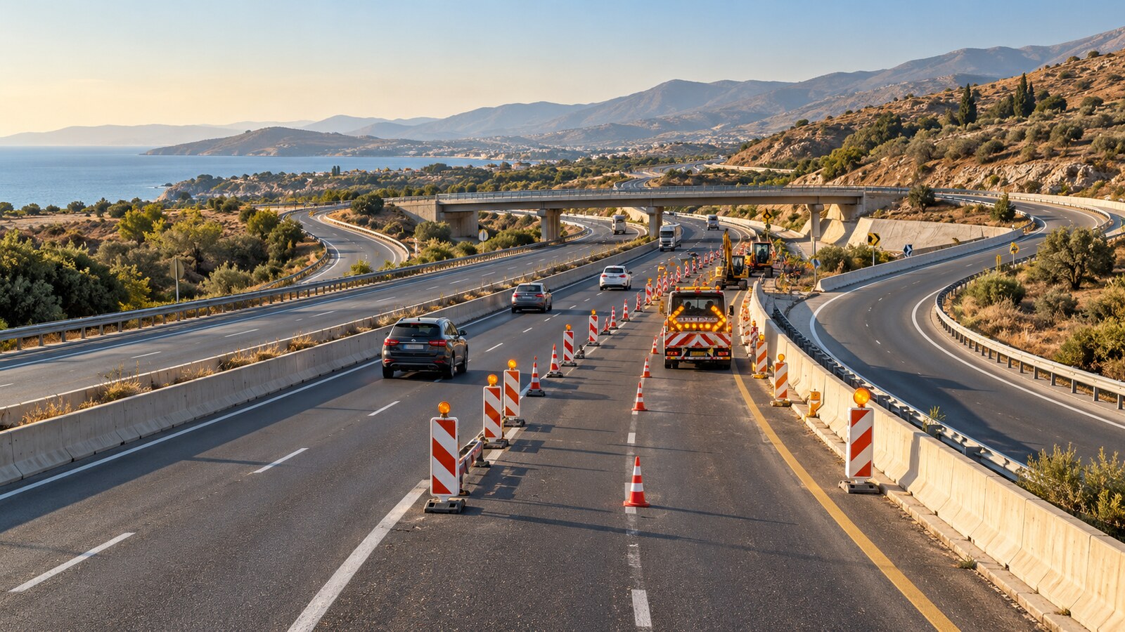 Ενδεικτική εικόνα εργασιών και προσωρινής σήμανσης σε αυτοκινητόδρομο της Κρήτης