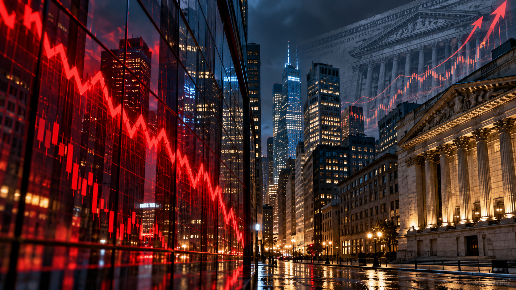 Ενδεικτική απεικόνιση της Wall Street με πτωτικό χρηματιστηριακό γράφημα